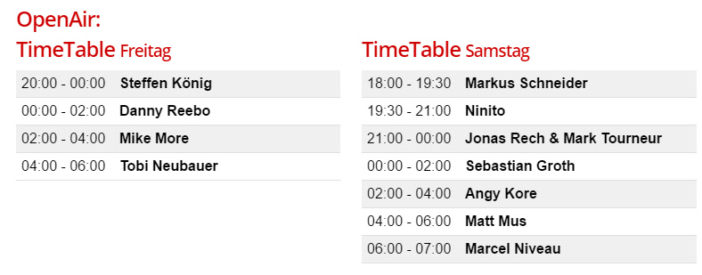 Timetable Airport Openair