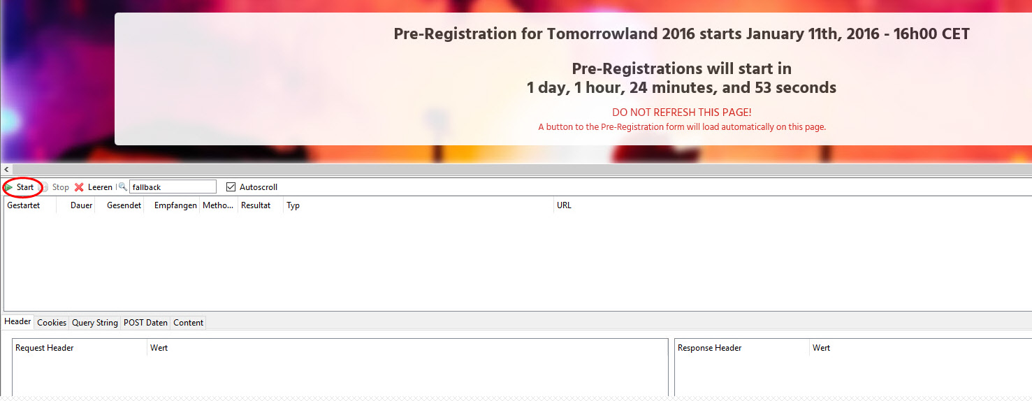 Use HTTPFOX for Tomorrowland ticket shop