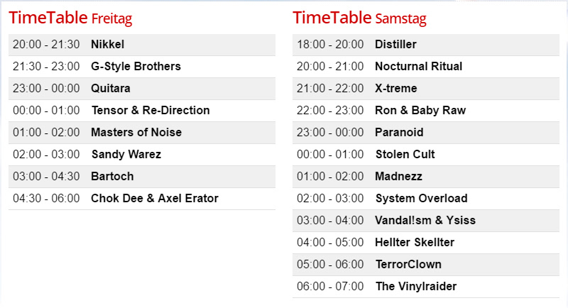 Timetable Hardcore Gladiators