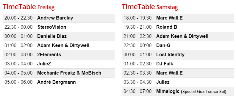 Timetable Hexenhouse